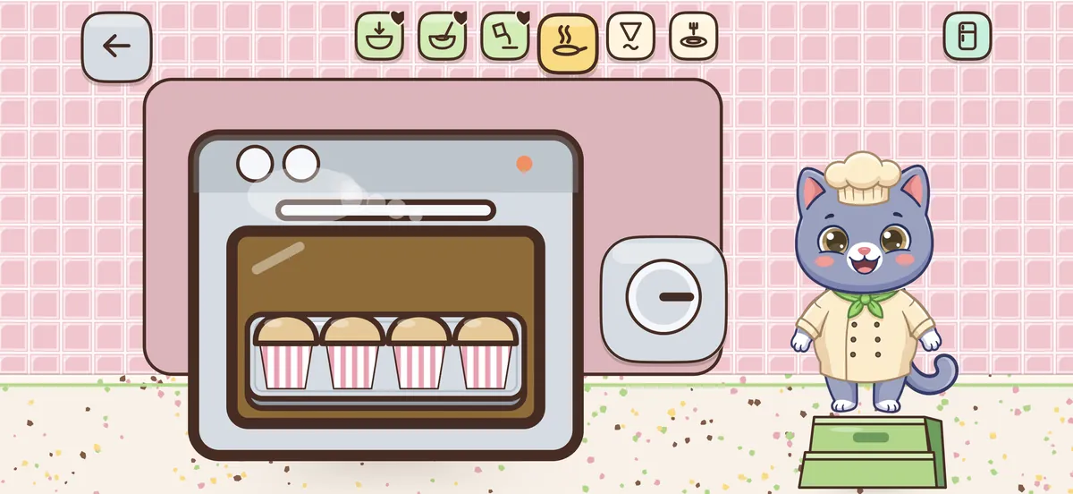 Cupcakes bake in the oven while Pimu watches