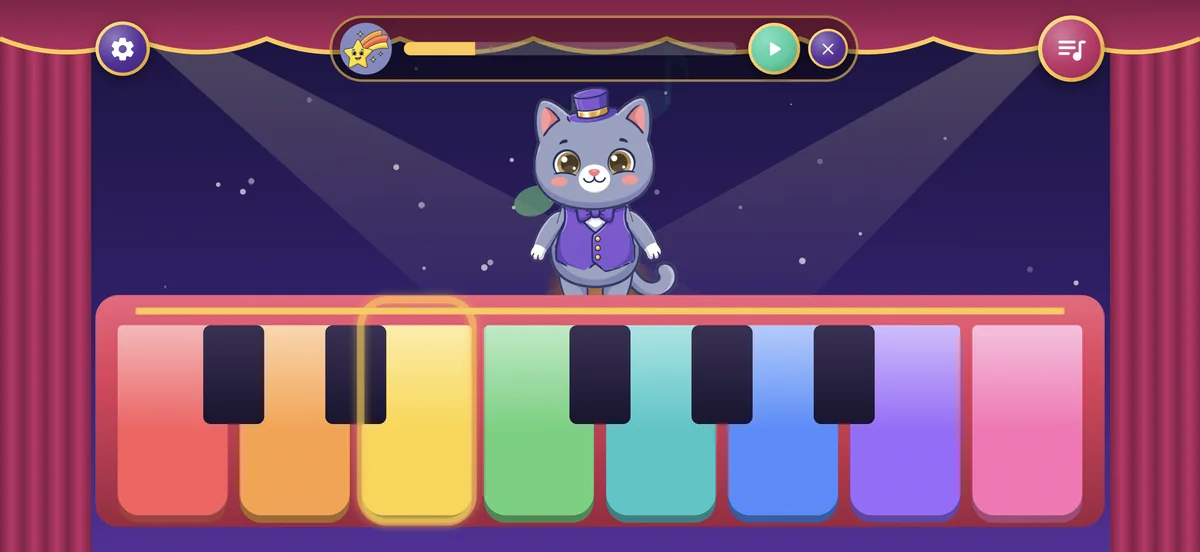 A song in progress: the next key glows on the piano
