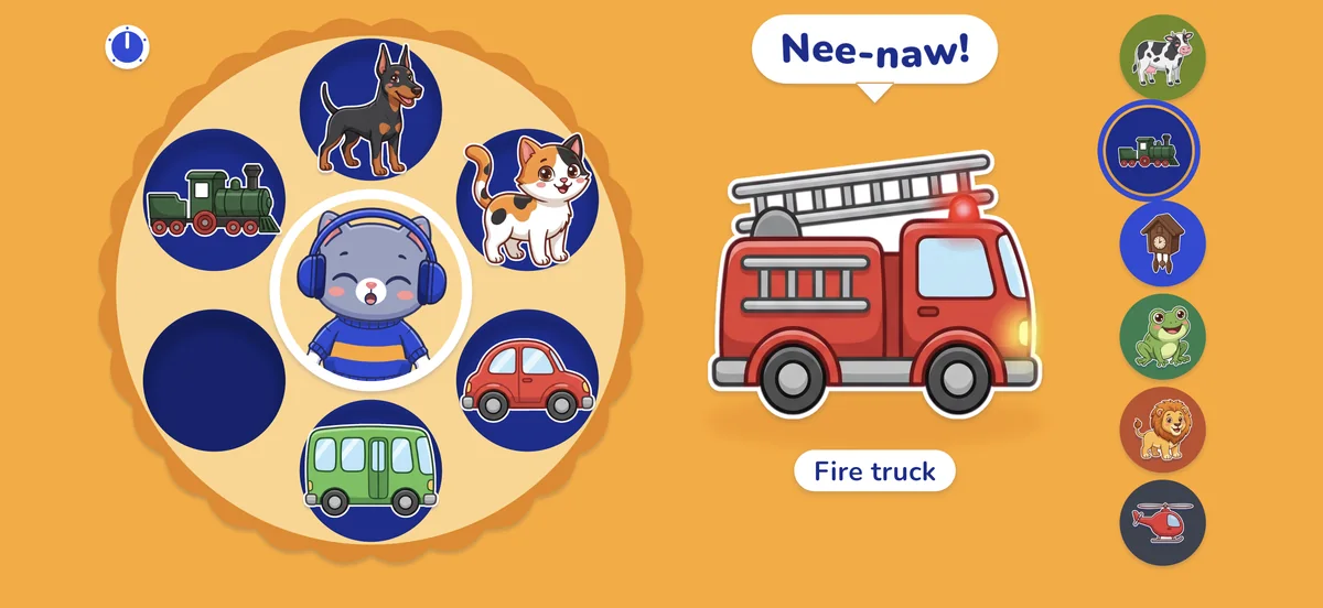 The street wheel; a fire truck on the stage says Nee-naw!